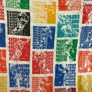 Vtg. 70’s Football Twin Bedspread and Curtains